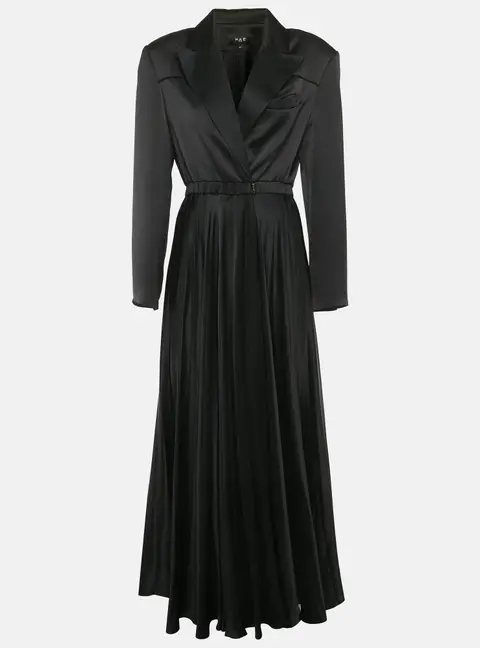 Mae Black Satin Double Breasted Plisse Maxi Dress XL