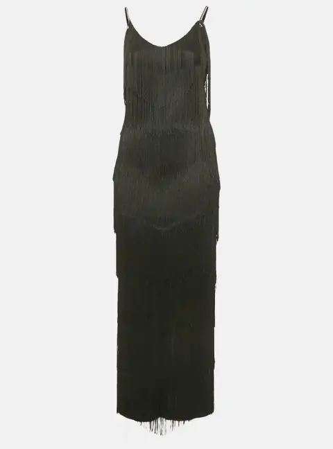 Maison d'Angelann Black Knit Fringed Sleeveless Maxi Dress S