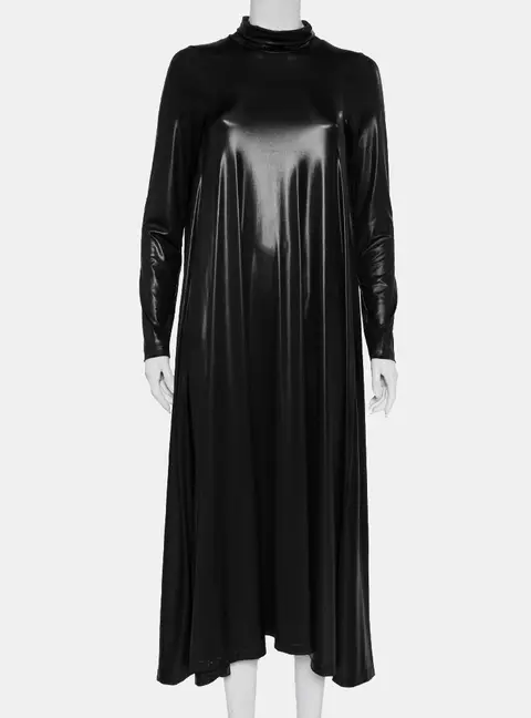 Maison Martin Margiela Black Metallic Knit Turtleneck Flared Maxi Dress S