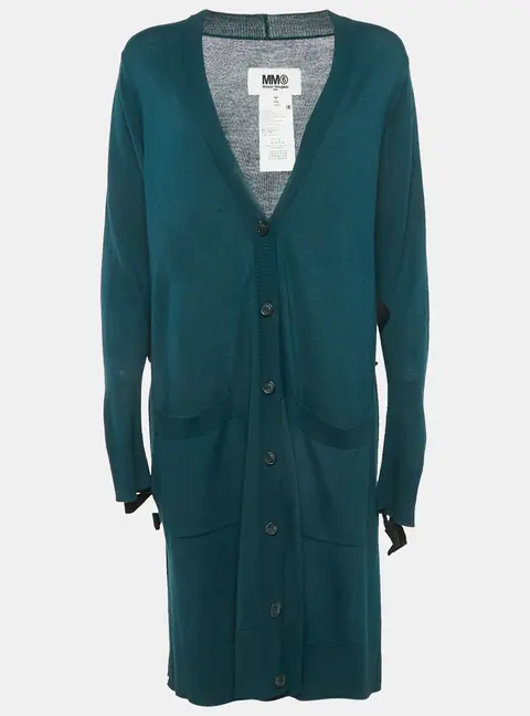 Maison Martin Margiela Dark Green Button Front Tie-Up Detail Cardigan S