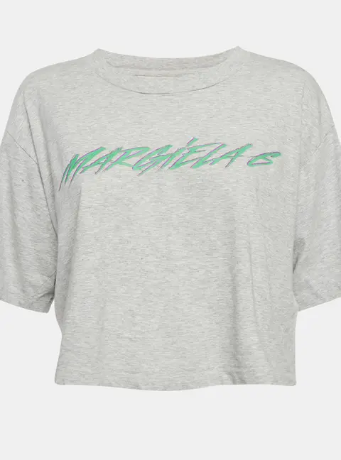 Maison Martin Margiela Grey Printed Jersey Crop T-Shirt S