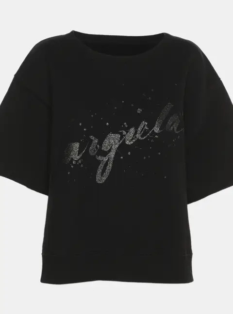 Maison Martin Margiela Black Glitter Logo Short Sleeve Sweater M