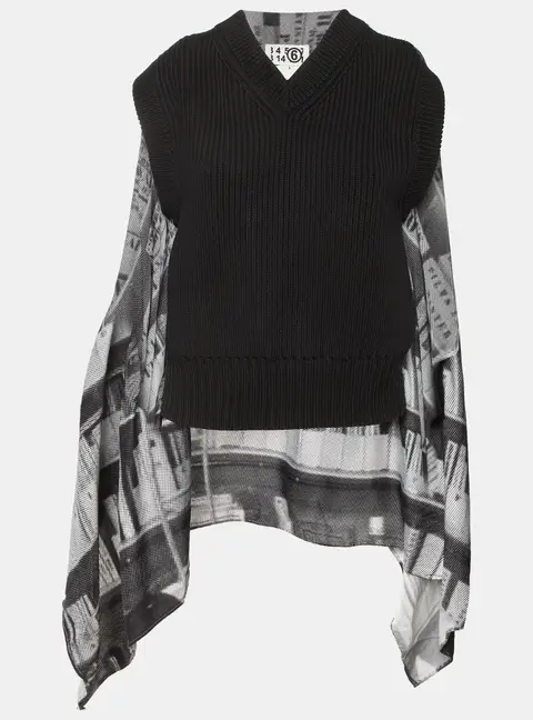 Maison Martin Margiela Monochrome Rib Knit and Satin Cape Style Vest S