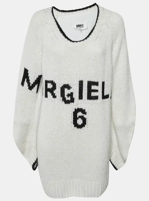 Maison Martin Margiela Cream /Black Intarsia Knit Logo Oversized Sweater L