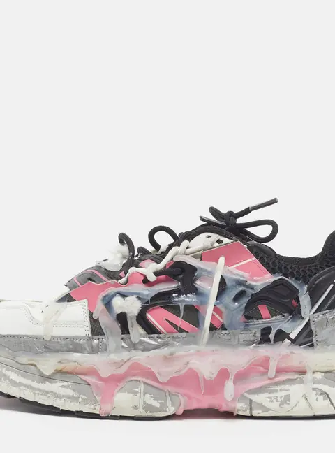 Maison Martin Margiela Fusion Size 41.5 White/Fuchsia Leather and Mesh Low Top Sneakers