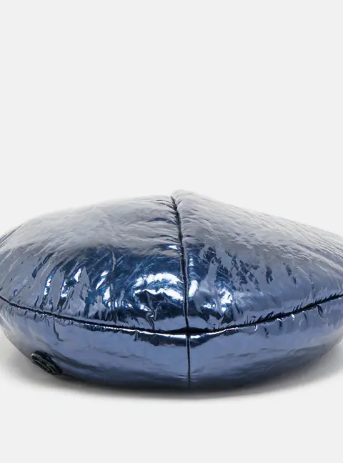 Maison Michel Paris Metallic Blue New Billy Varnished Leather Beret M
