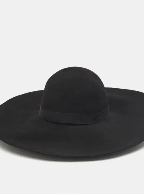 Maison Michel Paris Black Blanche Felt Wide-Brim Hat M