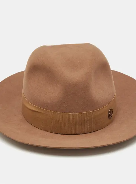 Maison Michel Paris Camel Brown Felt Henrietta Fedora Hat M