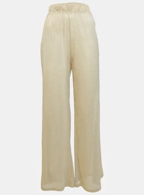 Majorelle Metallic Lurex Knit Sheer Wide-Leg Pants M