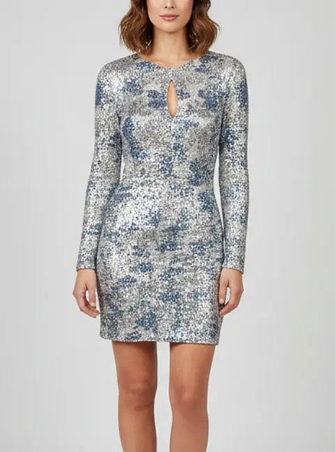 Maje Silver/Blue Floral Print Sequins Draped Raquine Mini Dress S