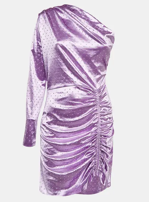 Maje Purple Rhinestone Embellished Stretch Satin Asymmetric Mini Dress XL