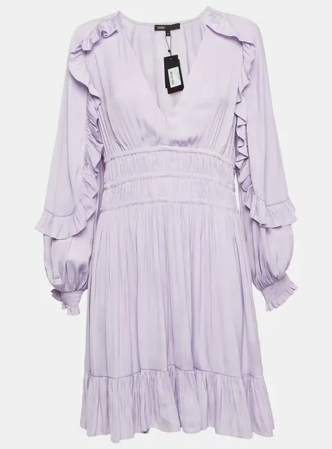 Maje Light Purple Satin Ruffled Ralya Short Dress XL