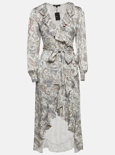 Maje Grey/Multicolor Paisley Print Crepe Midi Wrap Argent Dress L