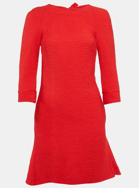 Maje Red Textured Crepe Bow Detail Mini Dress S