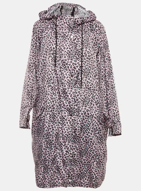 Maje Pink Leopard Print Synthetic Zip-Up Hooded Long Coat S