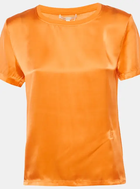 Maje Orange Logo Embroidered Silk T-Shirt S