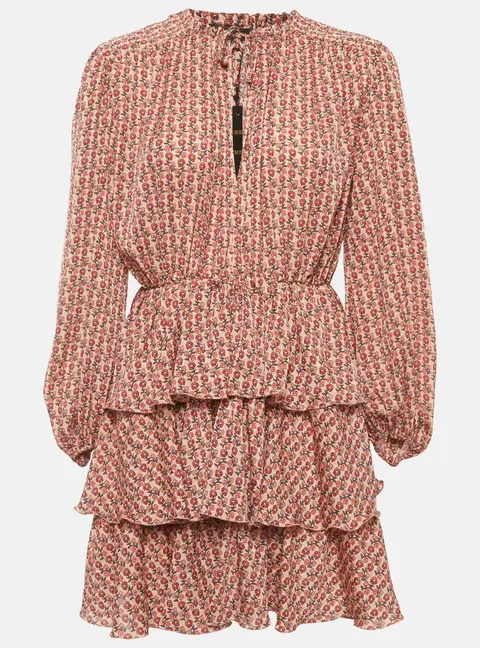 Maje Pink Floral Print Crinkled Crepe Ruffled Mini Dress M