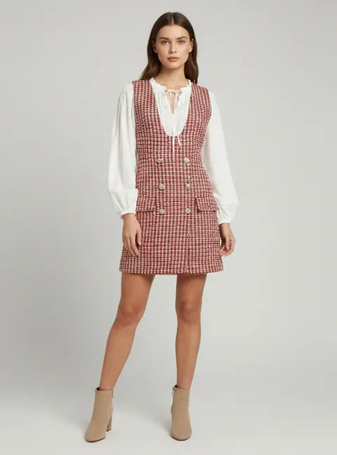Maje Multicolor Tweed Russi Trompe-l'&oelig;il Mini Dress and Blouse Set S