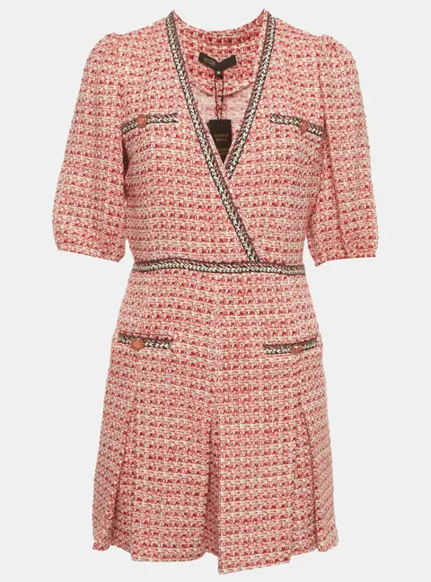Maje Red Tweed Pleated Mini Dress M