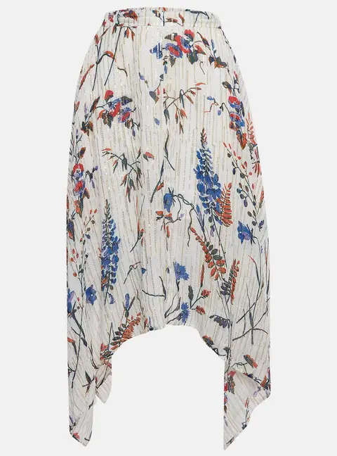 Maje White Printed Lurex Asymmetric Midi Skirt S