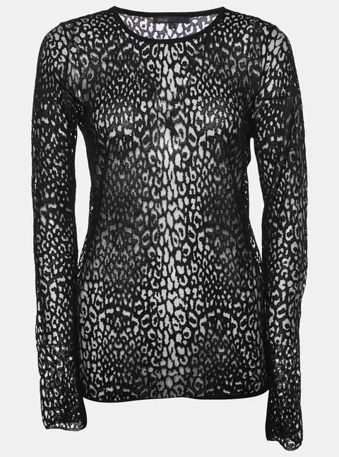 Maje Black Patterned Lace Full Sleeves Top S