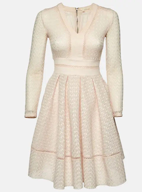 Maje Light Peach Lace Rossignol Pleated Mini Dress M