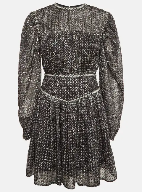Maje Black Sequin Crepe Pleated Mini Dress S
