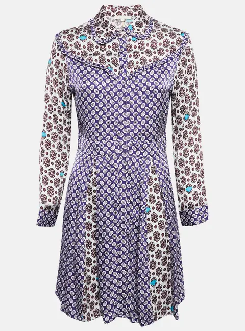 Maje Purple/Multicolor Printed Crepe Button Front Mini Dress M