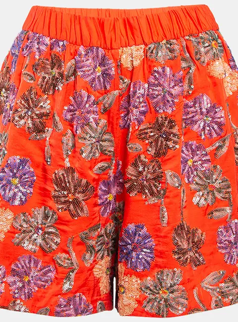 Maje Orange Floral Sequin Embroidered Crepe Izul Shorts L