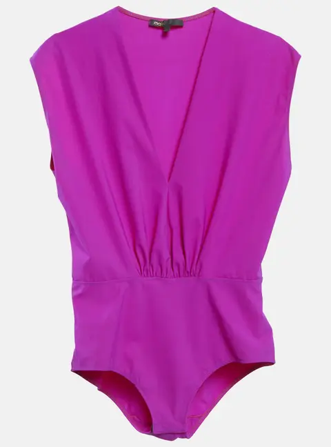 Maje Pink Jersey Plunging Neck Tilio Bodysuit L