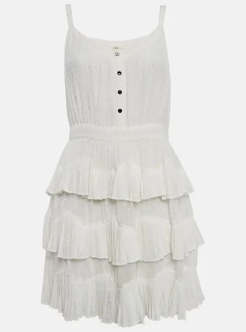 Maje White Swiss Dots Chiffon Tiered Rustivan Short Dress L