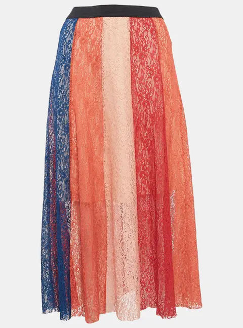 Maje Multicolor Lace Paneled Midi Skirt M