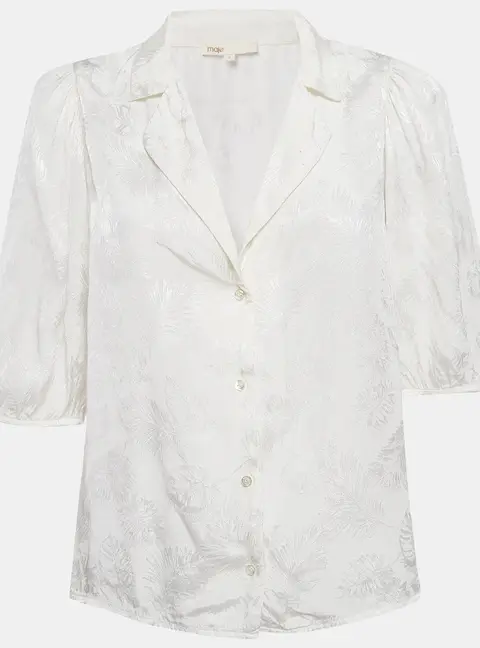 Maje White Ecru Jungle Jacquard Satin Shirt M