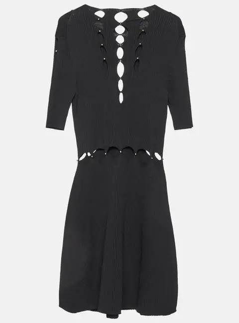 Maje Black Rib Knit Cut-Out Beaded Mini Dress M