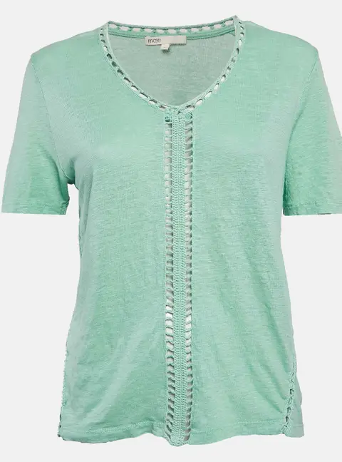 Maje Green Linen Knit Crochet Detail Top L