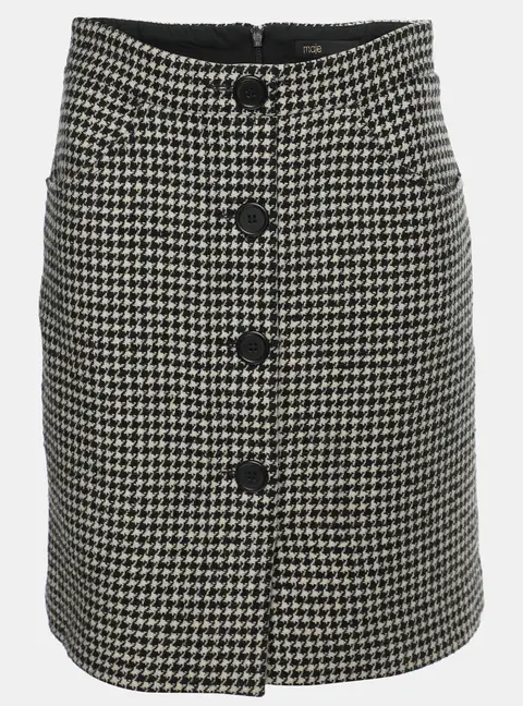 Maje White/Black Wool Blend Button Detail Mini Skirt M