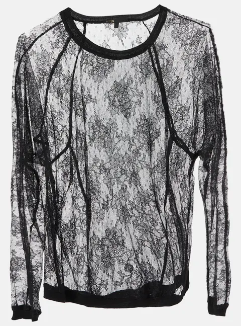 Maje Black Floral Lace Full Sleeve Top M