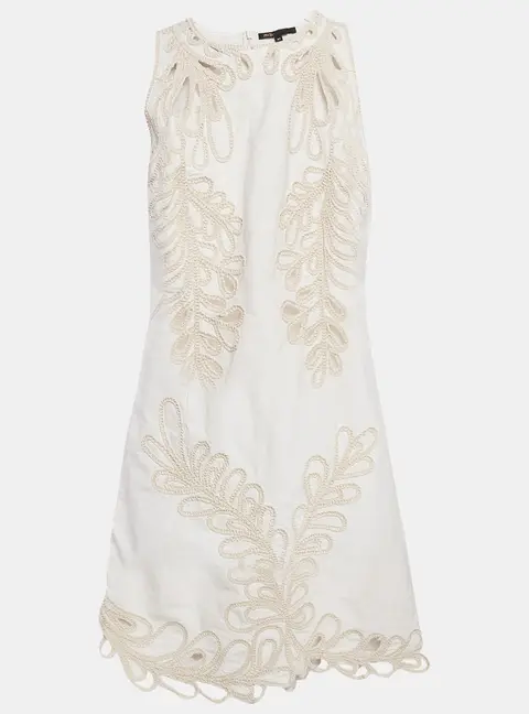 Maje White Embroidered Gabardine Cotton Cut-Out Detail Mini Dress XL