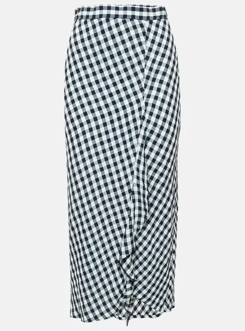 Maje Navy Blue/White Gabardine Faux Wrap Ruffled Maxi Skirt S