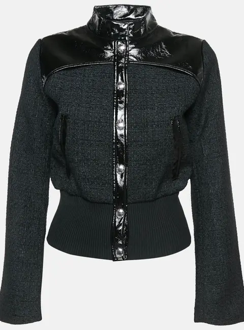 Maje Black Tweed Button Front Contrast Trimmed  Jacket XS