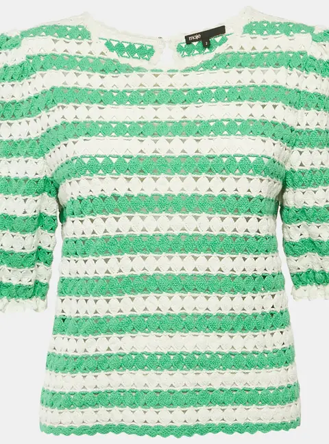 Maje Green/White Cotton Crochet Knit Top M