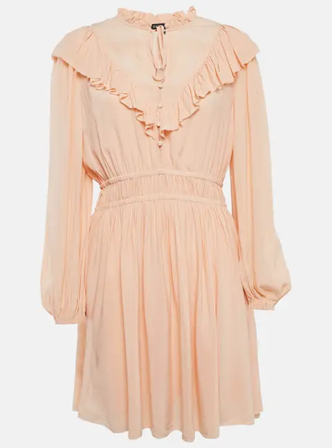 Maje Orange Crepe Ruffled Mini Dress L
