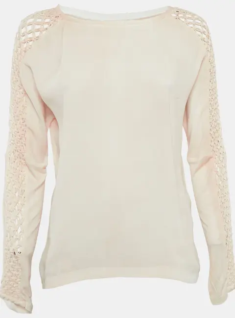 Maje Beige Crepe Sleeve Macrame Detail Top S