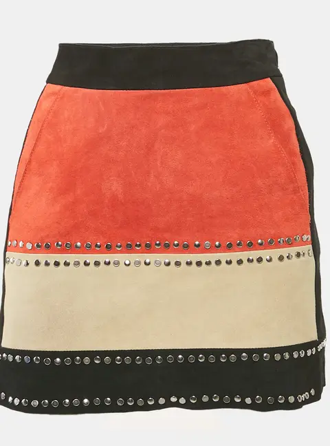 Maje Black Suede Stud Detail Mini Skirt M