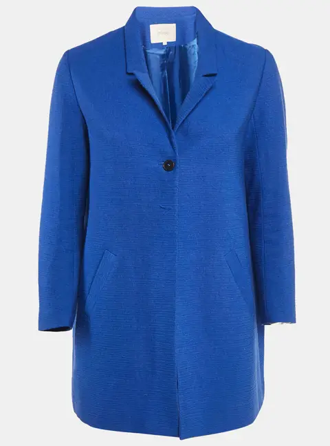 Maje Navy Blue Textured Cotton Blend Overcoat S