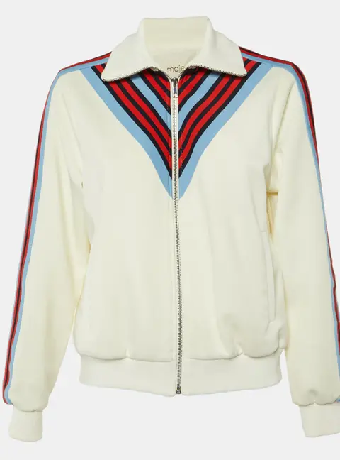 Maje White Jersey Striped Trim Manela Zip Up Jacket M