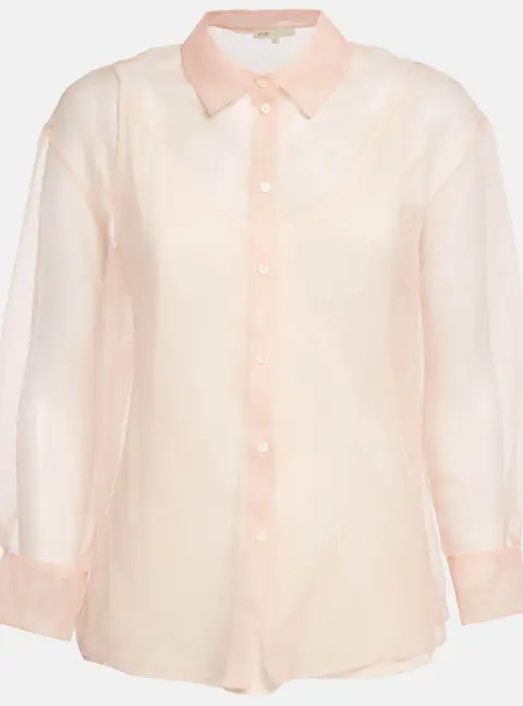 Maje Peach/Orange Organza Button Front Long Sleeve Shirt L