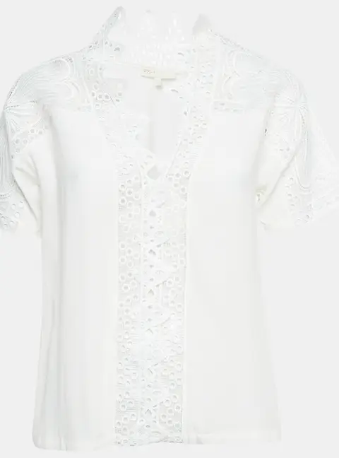 Maje White Lace Trim Chiffon Top S