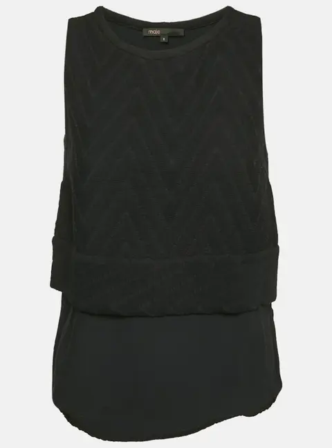 Maje Black Textured Crepe Sleeveless Top M