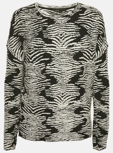 Maje Black/White Textured Knit Long Sleeve Top S